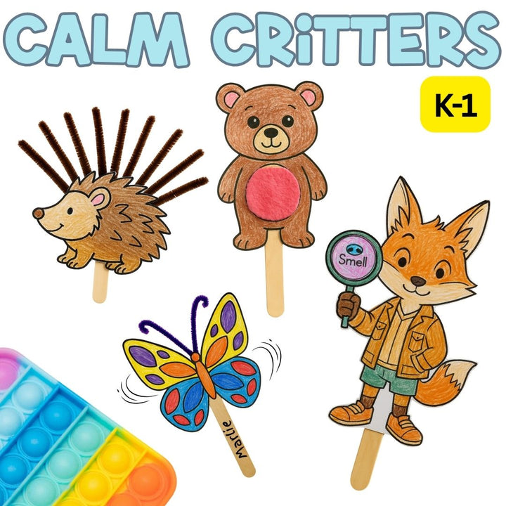 Calm Critters SEL Bundle | Coping Skills Crafts &amp; Lesson Plans | Calm Corner Activities for Kids K-1 Counseling Resources