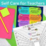 Self Care for Teachers with a Journal, Trackers, Challenges and Bulletin Board Kits
