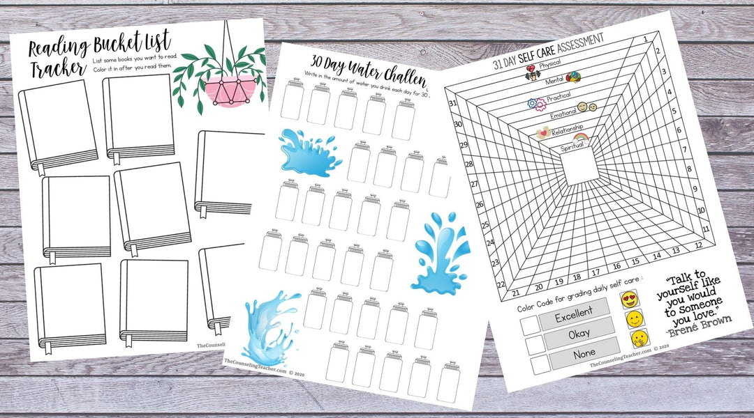 Self Care for Teachers with a Journal, Trackers, Challenges and Bulletin Board Kits