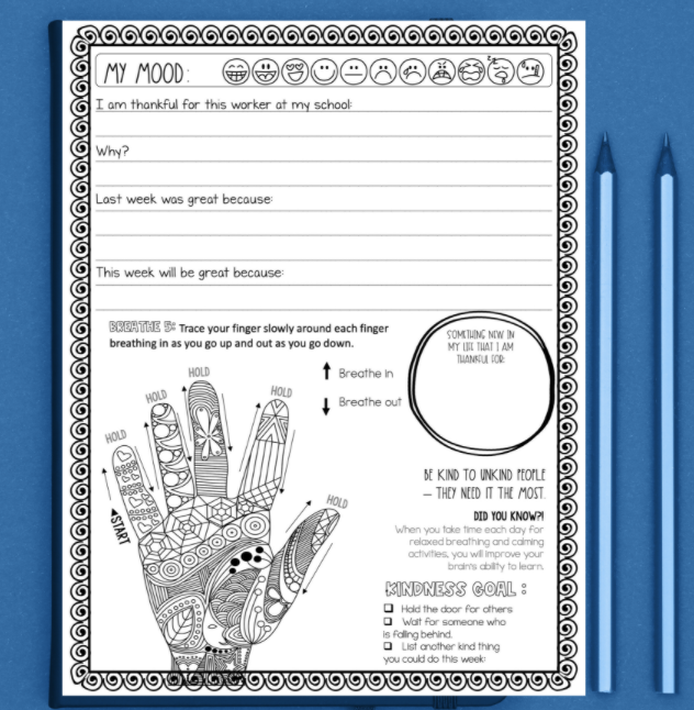 Printed SEL Daily Check-in Journal with weekly Growth Mindset &amp; Mindful Prompts (for TEENS)