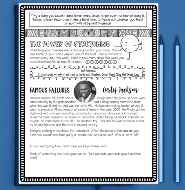Printed SEL Daily Check-in Journal with weekly Growth Mindset &amp; Mindful Prompts (for TEENS)