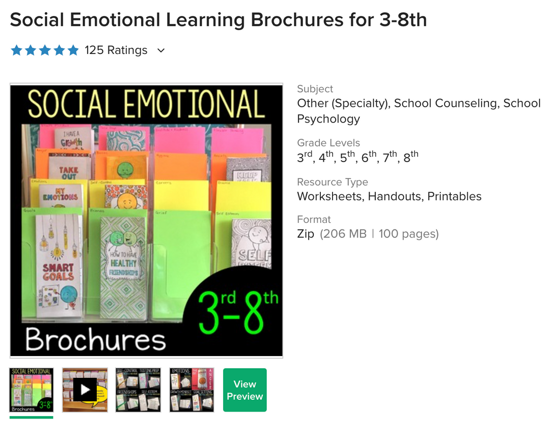 Social Emotional Learning Brochures Upper Elementary &amp; Lower Middle Digital Files